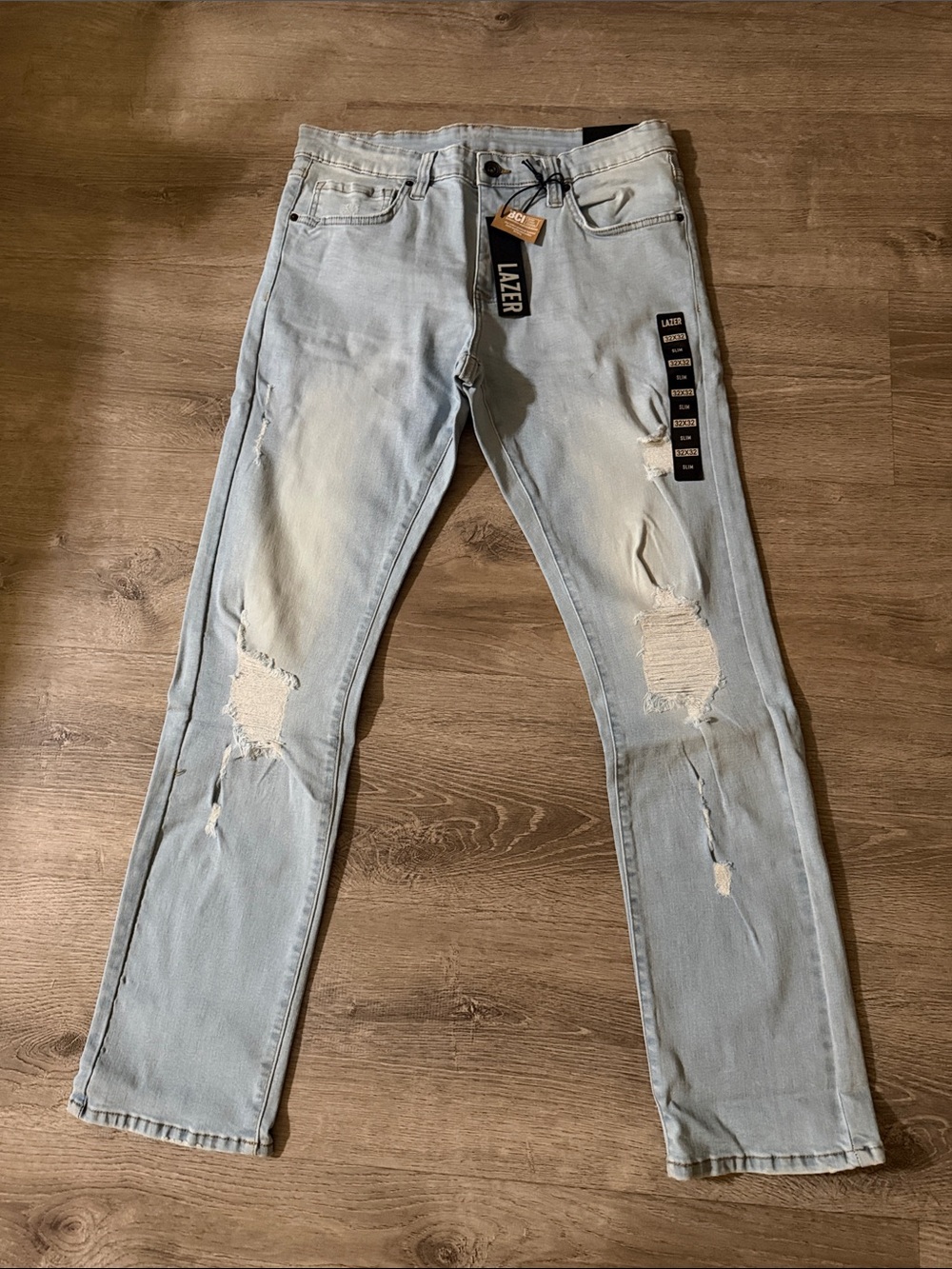 Lazer brand Light Blue Ripped Slim Straight Jeans - Men